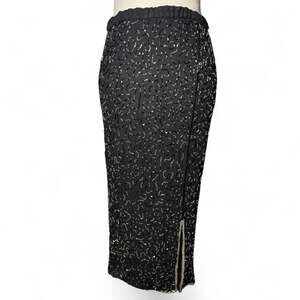 Glam Black & Silver Beaded Midi Pencil Skirt with Elastic Waist - Size M